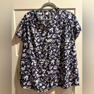 Old Navy Navy Blue and White Floral Button Down Shirt
